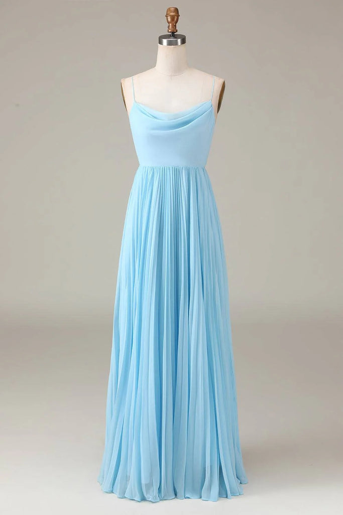 Sexy Spaghetti Straps Chiffon Cowl Sleeveless Floor-Length A-Line Maxi Mermaid Bridesmaid Dresses, BD3442