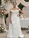 Off-The-Shoulder Draped Satin Sheath Wedding Dress,WD3134