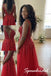Red Tulle 3D Floral Beaded Deep V High Slit Floor Length A-Line Prom dress, PD4293