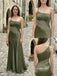 Olive Green Satin One Shoulder Beaded Mesh Mermaid Dress,PD4313