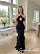 Black Floral Burnout Chiffon Ruffled Halter Keyhole Floor Length Mermaid Evening Gown, PD4292