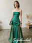 Emerald Green Satin Jacquard Strapless Corset Ruffled Floor Length A-Line Prom dress, PD4294