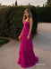 Fuchsia Chiffon Strapless Tube Neck Ruched Bodice Tiered A Line Floor Length Evening Dress,PD4320