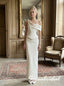 Glam Asymmetric Off The Shoulder Ivory Crepe Corset Mermaid Formal Wedding Dress,PD4308