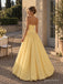 Yellow Satin Strapless Tube Neck High Waist Bubble Hem A-Line Floor Length Evening Dress,PD4317