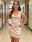 Champagne Satin Spaghetti Strap Cowl Homecoming Dress Mini Glam, PD3675
