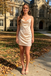 Champagne Satin Spaghetti Strap Cowl Homecoming Dress Mini Glam, PD3675