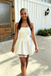 Simple White Spaghetti Straps A-Line Homecoming Dress for Graduation, PD3676