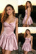 Cute Blush Pink Satin Spaghetti Straps Corset Tiered A-Line Homecoming Dress, PD3679