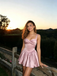 Cute Blush Pink Satin Spaghetti Straps Corset Tiered A-Line Homecoming Dress, PD3679