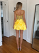 Bright Yellow Spaghetti Straps Sheer Corset 3D Flower Homecoming Dress, PD3689