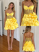 Bright Yellow Spaghetti Straps Sheer Corset 3D Flower Homecoming Dress, PD3689