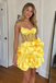 Bright Yellow Spaghetti Straps Sheer Corset 3D Flower Homecoming Dress, PD3689