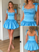 Blue Satin Corset A-Line Mini Dress with Bow Straps, PD3699