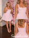 Soft Pink Stretch Fabric Square Neck Sleeveless Flared Mini Homecoming Dress, PD3716
