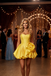 Yellow Satin Strapless Homecoming Dress with 3D Flower, Cute Corset Mini Prom Dress for Teens, Cocktail Party Dress, PD3673