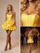 Yellow Satin Strapless Homecoming Dress with 3D Flower, Cute Corset Mini Prom Dress for Teens, Cocktail Party Dress, PD3673