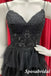 Sexy Black Tulle And Lace Spaghetti Straps V-Neck A-Line Long Prom Dresses, PD3758