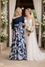 One Shoulder Navy Blue Floral Print Long Mother of the Bride Dress, SFM020