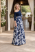One Shoulder Navy Blue Floral Print Long Mother of the Bride Dress, SFM020