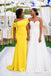Bright Yellow Crepe One Shoulder Mermaid Mother Of The Bride Gown With Side Bow, SFM022