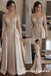 Elegant Champagne Beaded Satin Long Sleeves Mother Of The Bride Gown, SFM023