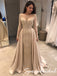 Elegant Champagne Beaded Satin Long Sleeves Mother Of The Bride Gown, SFM023