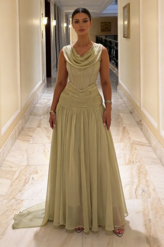 Elegant Chiffon Spaghetti Straps Cowl Mother Of The Bride Dresses, SFM013