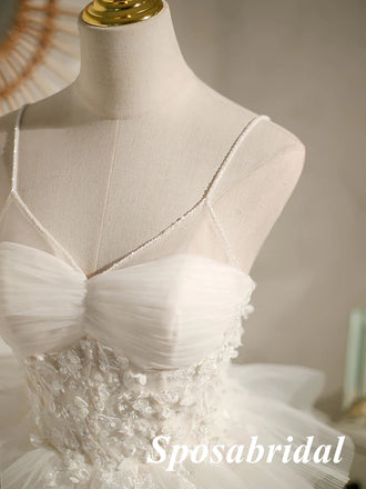 Sexy White Tulle Spaghetti Straps V-Neck A-Line Mini Dresses/ Homecoming Dresses With Beading, PD3571