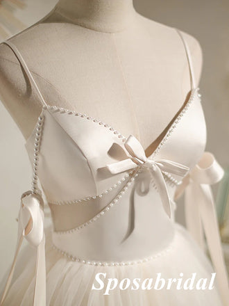 Sexy White Satin Spaghetti Straps V-Neck A-Line Mini Dresses/ Homecoming Dresses With Beading, PD3570