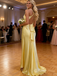 Canary Yellow Satin Halter Prom Dress with Twist Front Detail, PD4125