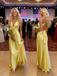 Canary Yellow Satin Halter Prom Dress with Twist Front Detail, PD4125