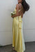 Canary Yellow Satin Halter Prom Dress with Twist Front Detail, PD4125