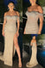 Nude Off-the-Shoulder Beaded High Slit Formal Gown for Gala, PD4130