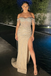 Nude Off-the-Shoulder Beaded High Slit Formal Gown for Gala, PD4130