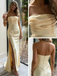 Butter Yellow Strapless Satin Prom Gown, Ruched Bodycon Dress with Side Slit, PD4134