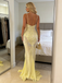 Lemon Yellow Sequin Spaghetti Strap Mermaid Maxi Dress, Sheer Formal Gown, PD4137
