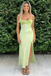 Light Green Soft Satin Slip Maxi Dress High Slit Sexy Elegant Formal Dress, PD4139