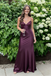 Plum Satin V-Neck Lace Bodice Mermaid Gown Elegant Evening Dress, PD4140