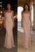 Blush Pink Beaded Spaghetti Strap Mermaid Gown Glamorous Elegant Evening Dress, PD4142