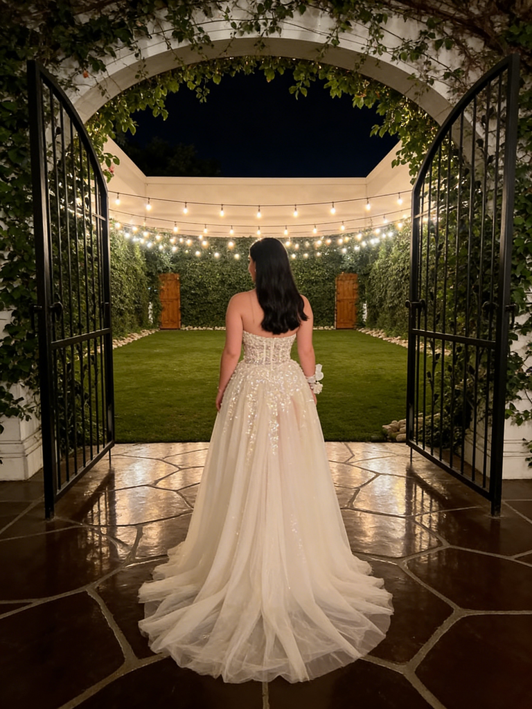 Champagne Sequin Beaded Corset Prom Dress Tulle Skirt Spaghetti Strap Formal Evening Gown, PD4144