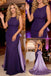 Purple & Lavender Crepe Open Back Mermaid Gown With Satin Train Formal Birthday Party Dress, PD4148