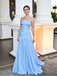 Sky-Blue Strapless Ruched Waist A-Line Formal Gown | Evening & Wedding Dress, PD4156