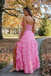 Pink Strapless Ruffled A-Line Prom Dress with High Slit - Tiered Chiffon Formal Evening Gown, PD4161
