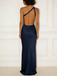 Navy-Blue Satin One Shoulder Backless Mermaid Prom Dress Sexy Formal Evening Gown, PD4162