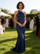 Navy-Blue Satin One Shoulder Backless Mermaid Prom Dress Sexy Formal Evening Gown, PD4162
