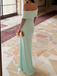 Mint-Green Off Shoulder Ruched Waist Mermaid Maxi Dress - Formal Evening Bridesmaid Gown, PD4166