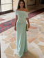 Mint-Green Off Shoulder Ruched Waist Mermaid Maxi Dress - Formal Evening Bridesmaid Gown, PD4166