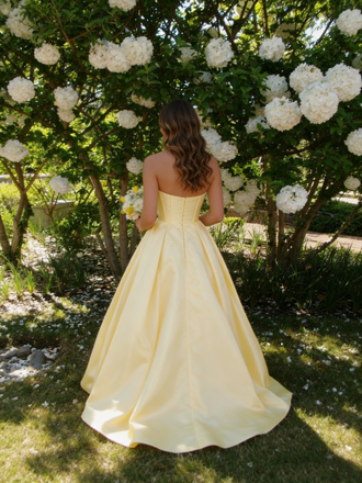 Yellow Strapless Satin Ball Gown Prom Dress - Princess Formal Evening Quinceanera Gown, PD4168