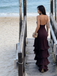 Plum Deep V Spaghetti Strap Tiered Ruffled Backless Maxi Dress – Beach Formal Evening Gown, PD4168